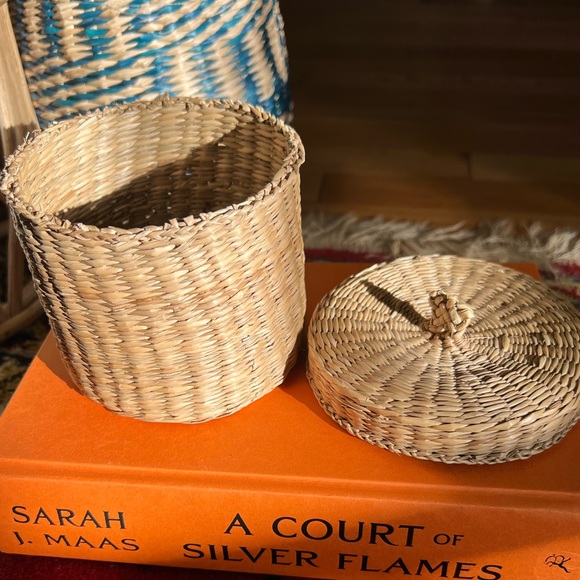 Rattan basket with lid round natural vintage - Picture 3 of 9